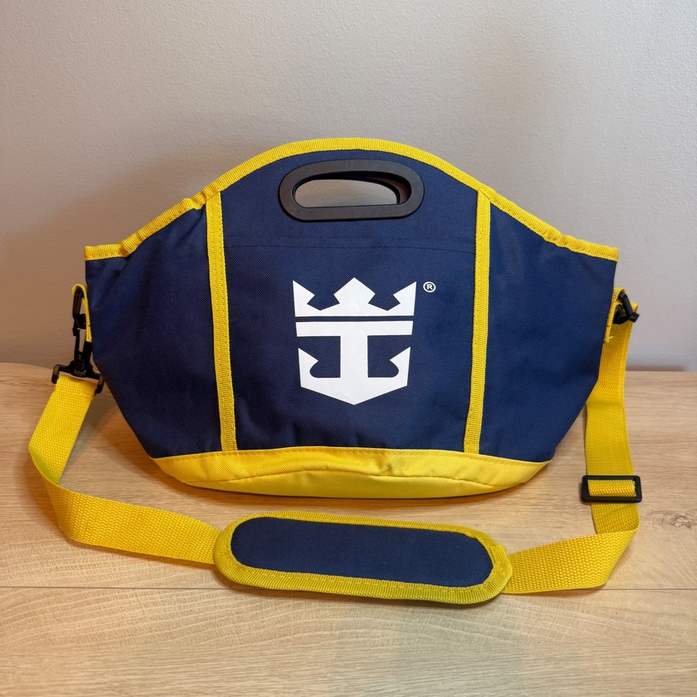 Royal Caribbean Insulated Cooler Bag Navy Blue Yellow with Bottle Opener Strap